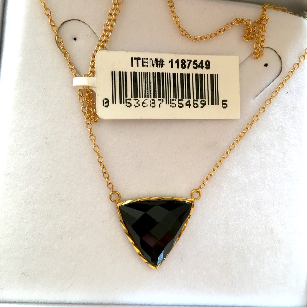 14K solid gold necklace diamond faceted cut Onyx gemstone NWT
